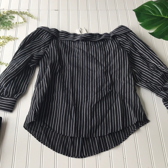 Veronica Beard NWT off shoulder striped top black - Picture 7 of 8